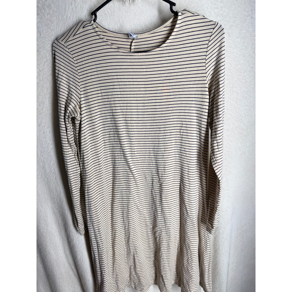 Old‎ Navy Womens XS Navy Blue Cream Striped Long Sleeve Swing T-Shirt Dress